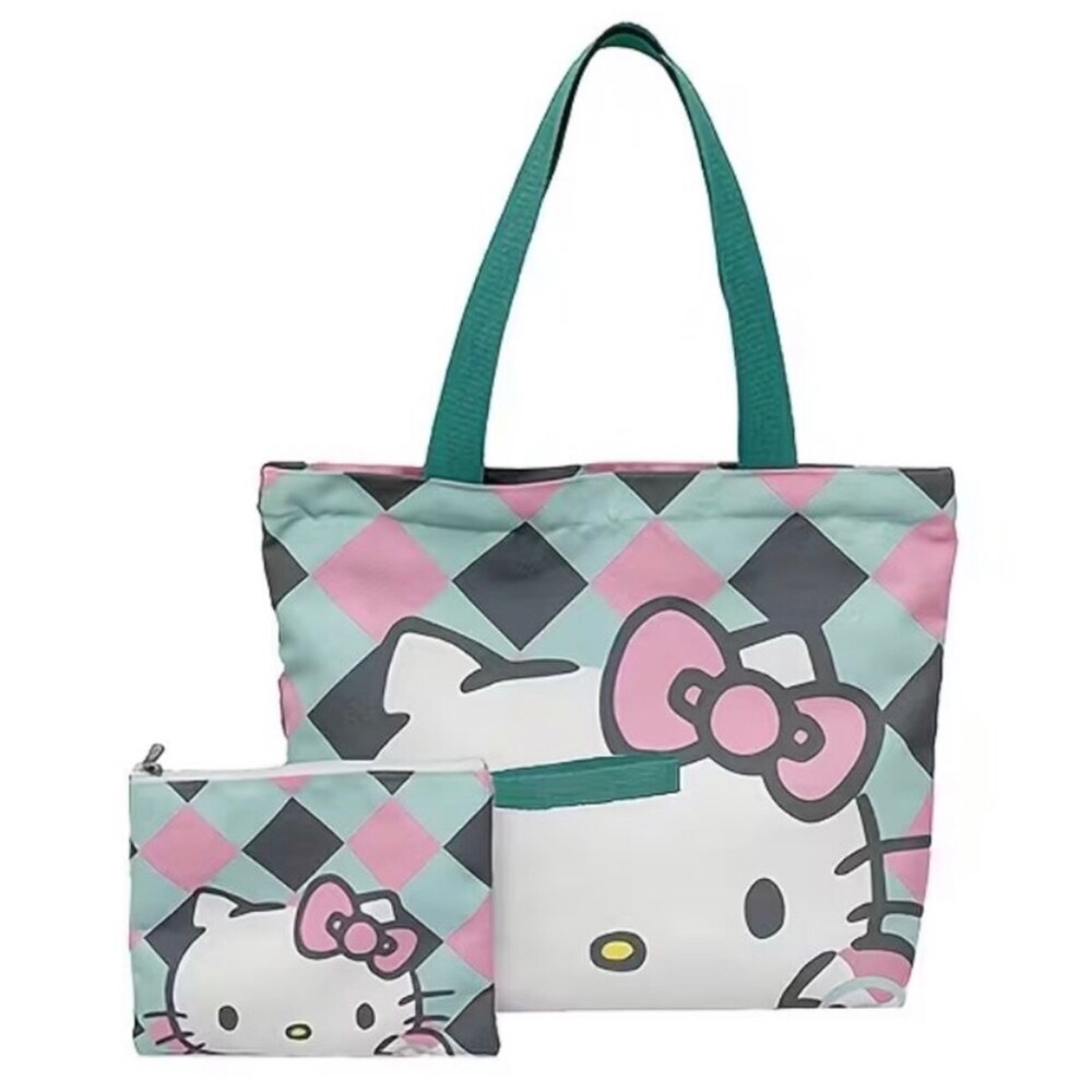 Sanrio Hello Kitty Checker Tote in Pink and Mint